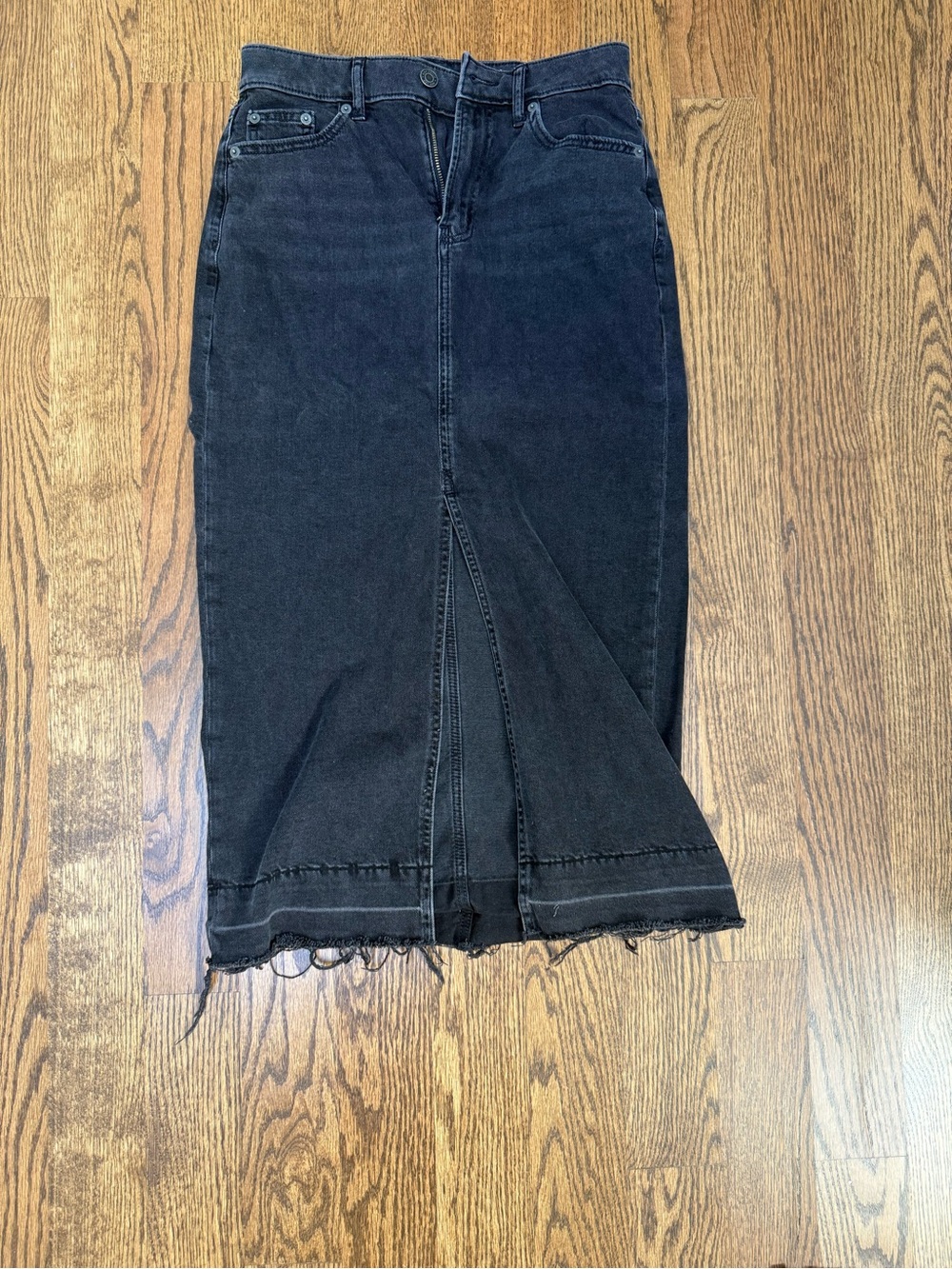 GAP Black Denim Midi Skirt with Front Vent